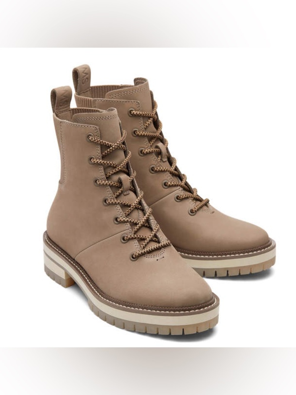 Toms Womens Frankie Boots Taupe Nubuck Lug Sole Lace-up Water Resistant Size 5